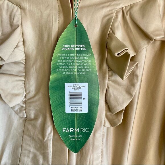 NEW FARM Rio Beige Short Sleeve Mini Dress Ruffle Peter Pan Puffed Size S or M - Picture 16 of 16